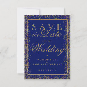 Save The Date Enregistrer la date Gold Confetti et Dark Blue