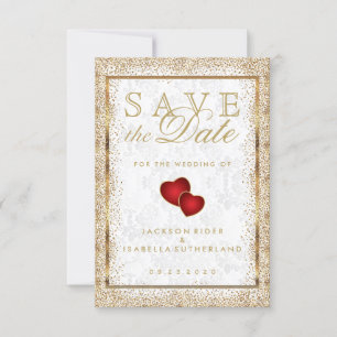 Save The Date Enregistrer la date Gold Confetti et White Damask