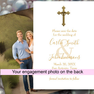 Save The Date Enregistrer la date Gold Cross Mariage Cercles 4 P
