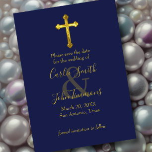 Save The Date Enregistrer la date Gold Cross N'importe quelle co