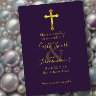 Save The Date Enregistrer la date Gold Cross N'importe quelle co