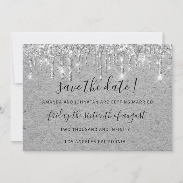Save The Date Enregistrer La Date Grey Kraft Parties scintillant (Devant)