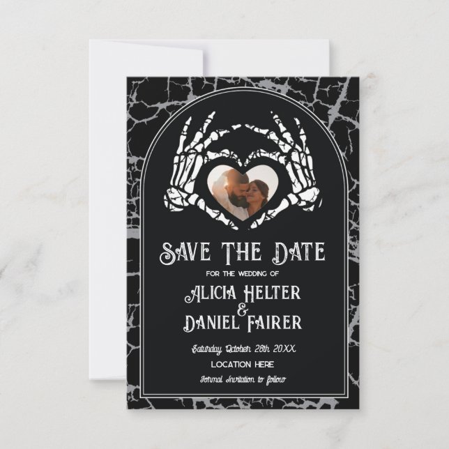 Save The Date Enregistrer La Date Halloween Skeleton Mains Coeur (Devant)