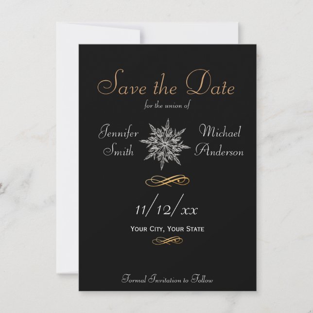 Save The Date Enregistrer la date Hiver Snowflake Simple Mariage (Devant)