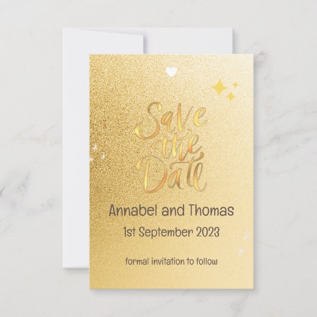 Save The Date ENREGISTRER LA DATE MARIAGE - or brillant. Modifia (Devant)