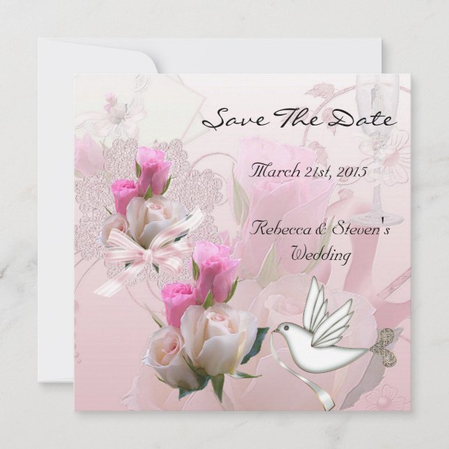 Save The Date Enregistrer La Date Mariage Rose Fleurs Blanches D (Devant)