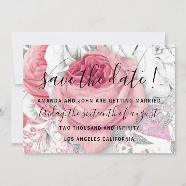 Save The Date Enregistrer la date Mariage Rose  PinK Blanc (Devant)
