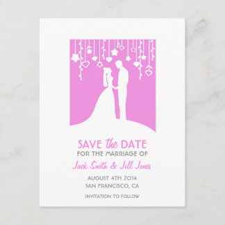 Save The Date Enregistrer la date - mariée rose et silhouettes d