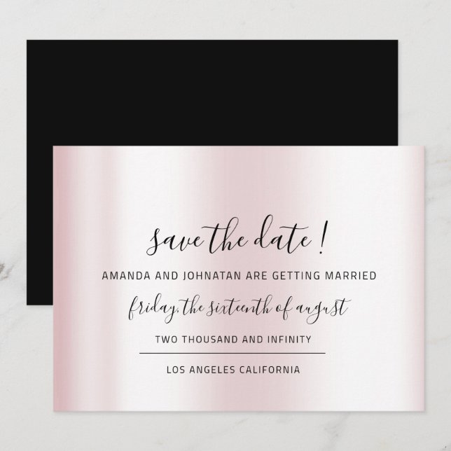 Save The Date Enregistrer la date Minimalisme noir pastel rose (Devant / Derrière)