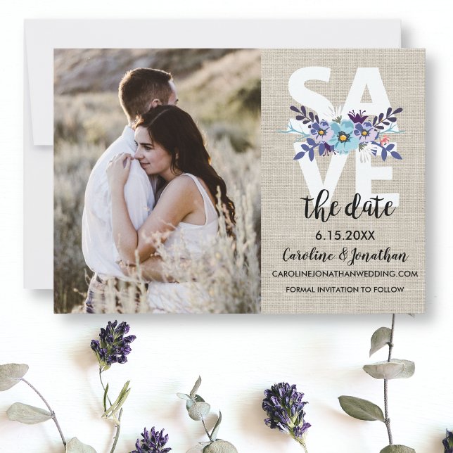 Save The Date Enregistrer la date Photo Plutôt Violet Fleurs Ble (Créateur téléchargé)