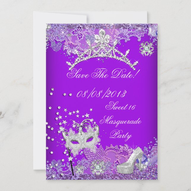 Save The Date Enregistrer La Date Purple Sweet sixteen 16 Masque (Devant)