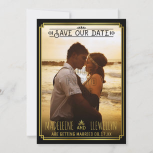 Save The Date Enregistrer la date Retro Black Gold Deco Mariage 