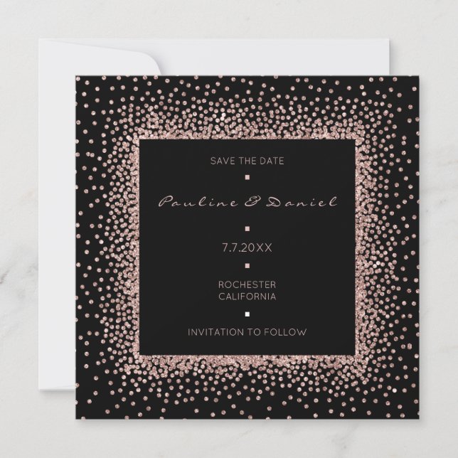 Save The Date Enregistrer La Date Rose Gold Black Parties scinti (Devant)