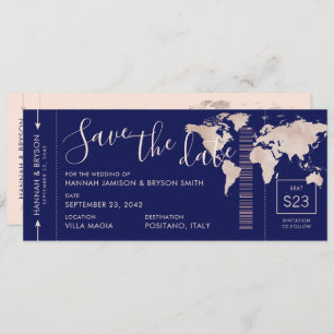 Save The Date Enregistrer la date Rose Gold World Map Pass d'emb