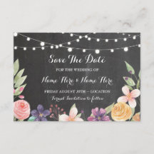 Enregistrer La Date Rustic Chalk Flowers Invitatio