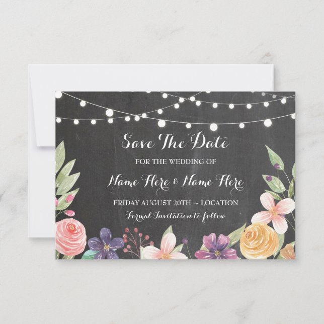 Save The Date Enregistrer La Date Rustic Chalk Flowers Invitatio (Devant)