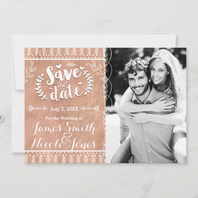 Save The Date Enregistrer la date Rustic Glam Rose Gold Photo (Devant)