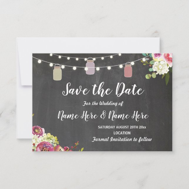 Save The Date Enregistrer la date Rustic Jar Light Chalk Floral  (Devant)