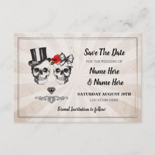 Save The Date Enregistrer La Date Rustic Skulls Rose Card Diamon