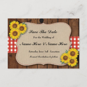 Save The Date Enregistrer la date Rustic Sunflower Red Check Car