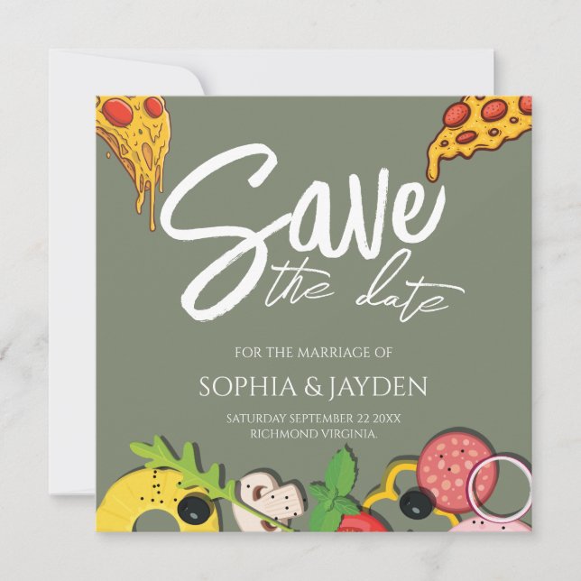 Save The Date Enregistrer La Date Sage Green PIZZA Modern Chic (Devant)