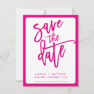 Save The Date ENREGISTRER LA DATE script moderne lettrer fushcia