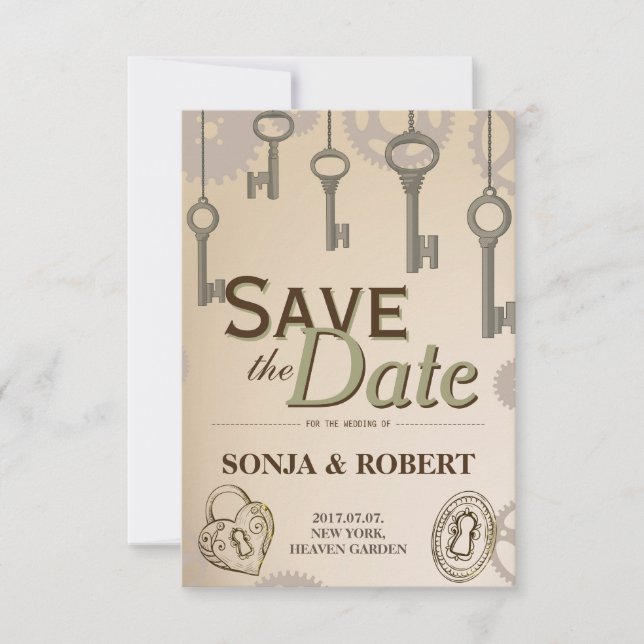 Save The Date Enregistrer la date - Steampunk Gears and Keys (Devant)