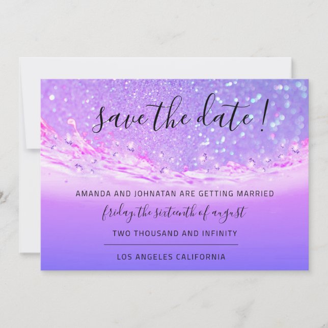 Save The Date Enregistrer La Date Tropical Ocean Rose Waves Purp (Devant)