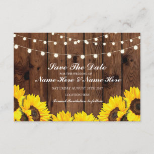 Save The Date Enregistrer la date Wood Rustic Sunflowers Card