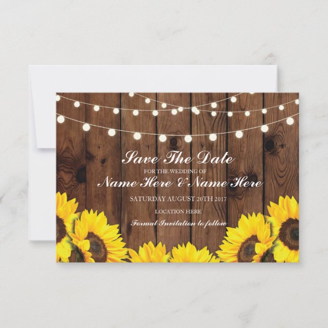 Save The Date Enregistrer la date Wood Rustic Sunflowers Card (Devant)