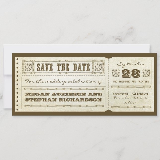Save The Date enregistrer les billets de mariage date vintage (Devant)