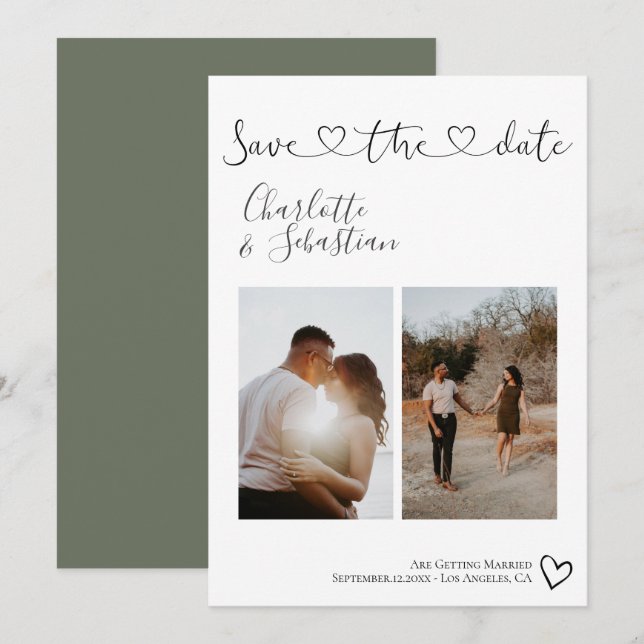 Save The Date Enregistrer notre date Coeur manuscrit photo perso (Devant / Derrière)