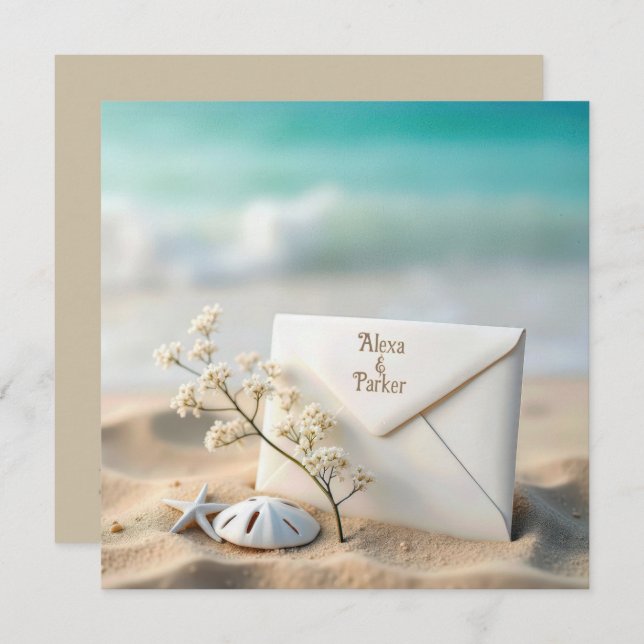 Save The Date Enveloppe de mariage sur la plage dans le sable (Devant / Derrière)