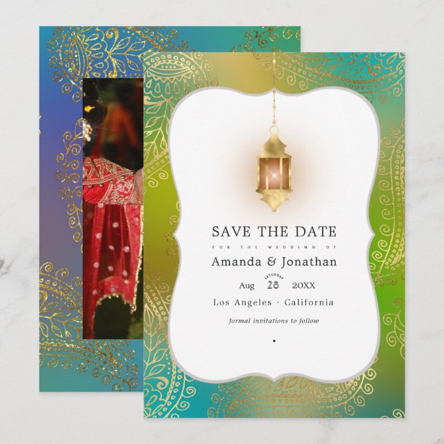 Save The Date Épargne de photo de mariage arabo-bollywood en feu (Devant / Derrière)