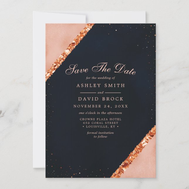 Save The Date Épargnez la date à motif géométrique rose copper n (Devant)