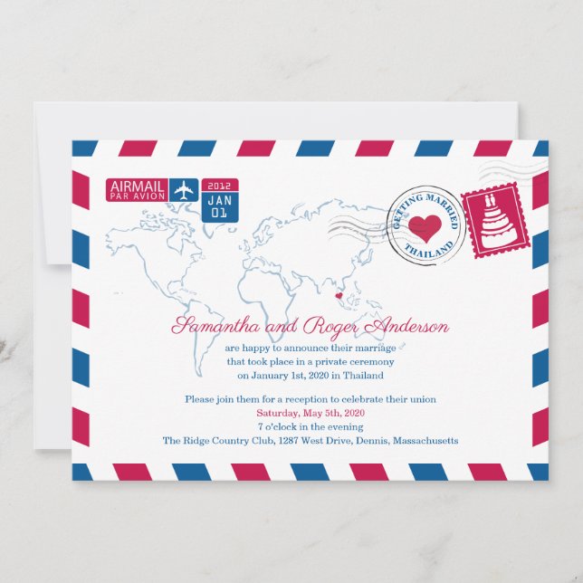 Save The Date Épargnez la date du courrier aérien de Thaïlande (Devant)