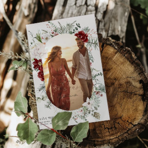 Save The Date Épinette et dentelle Photo Mariage Florals d'hiv