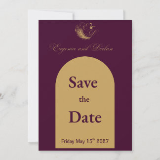 Save The Date Épousailles au Cygne Violet et Or, Enregistrez la