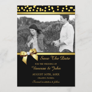 Save The Date Épousant des économies le noir de confettis d'or