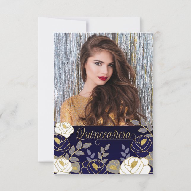 Save The Date Espagnol Sauvez la date Marine bleu Quinceanera Fl (Dos)
