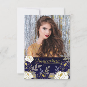 Save The Date Espagnol Sauvez la date Marine bleu Quinceanera Fl