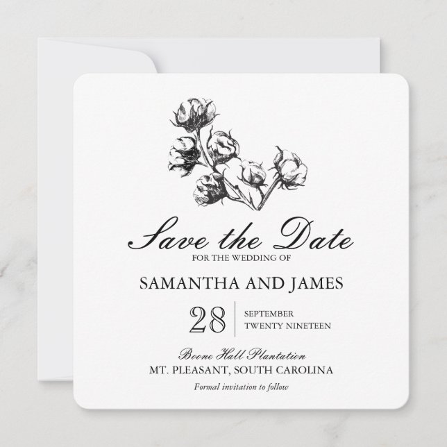 Save The Date Etching Plante en coton | Mariage Enregistrer la d (Devant)