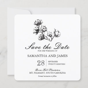Save The Date Etching Plante en coton   Mariage Enregistrer la d