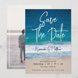 Save The Date Eté Moderne Vagues Océan Photo Plage Mariage
