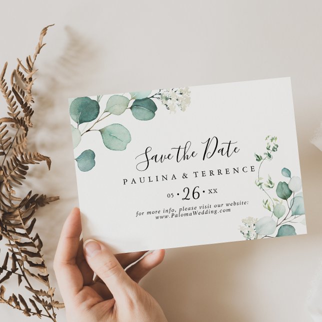 Save The Date Été Vert Eucalyptus Foliage Mariage horizontal (Créateur téléchargé)