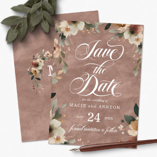 Save The Date Ethereal Elegance Mariage en bois d'aquarelle