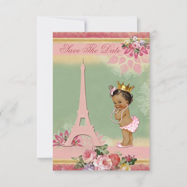 Save the Date Ethnic Princess Paris Baby Dusche (Vorderseite)