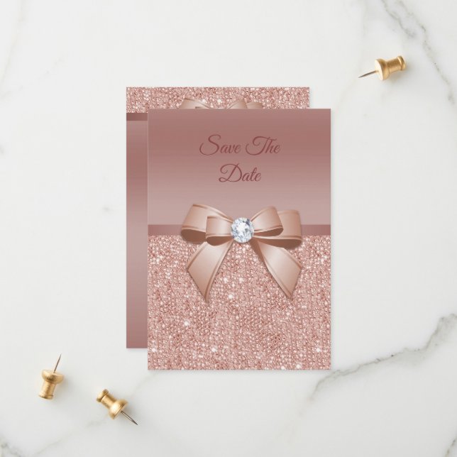 Save The Date Étincelles & Glamor, Rose Gold Birthday Party (Devant/Arrière en situation)