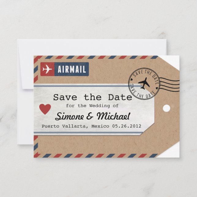 Save The Date Étiquettes de bagages en papier kraft avec mention (Devant)