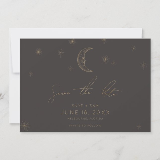 Save The Date Étoile et Lune Céleste Enregistrez la Date avec Ph (Devant)